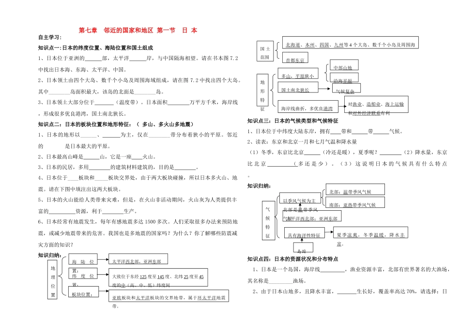 七年级地理下册 第七章第一节日本学案 人教新课标版_第1页