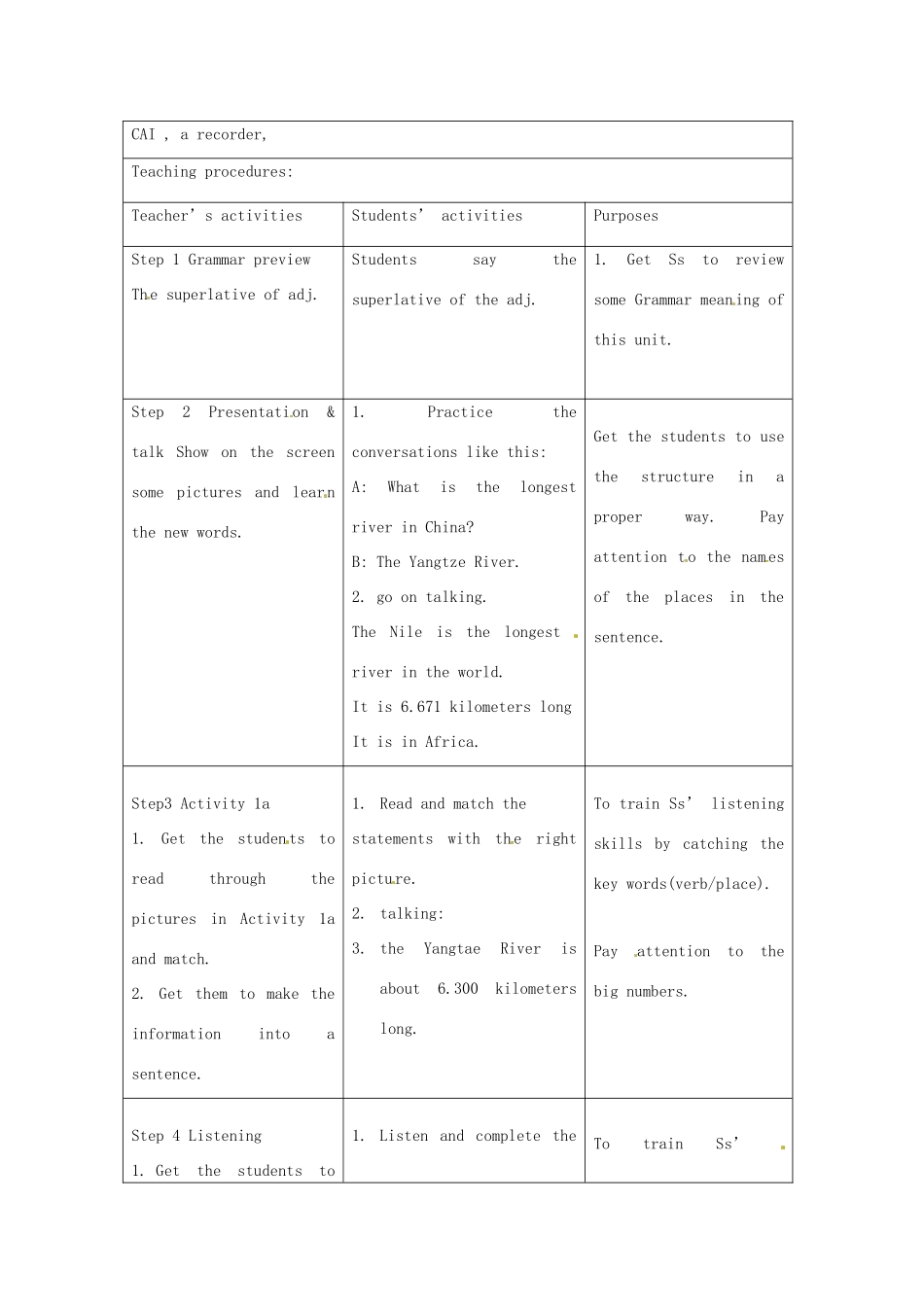 秋九年级英语全册 Unit 11《What’s the highest mountain in the world》（Section A 1a-1c）教案 （新版）鲁教版五四制-鲁教版五四制初中九年级全册英语教案_第2页