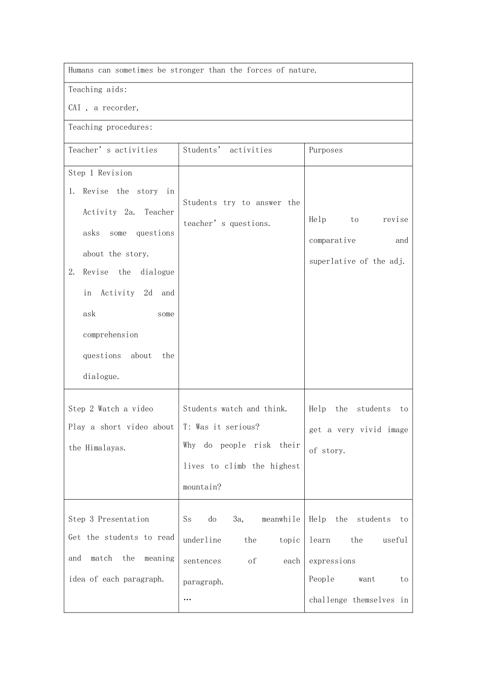秋九年级英语全册 Unit 11《What’s the highest mountain in the world》（Section A 3a-4c）教案 （新版）鲁教版五四制-鲁教版五四制初中九年级全册英语教案_第2页