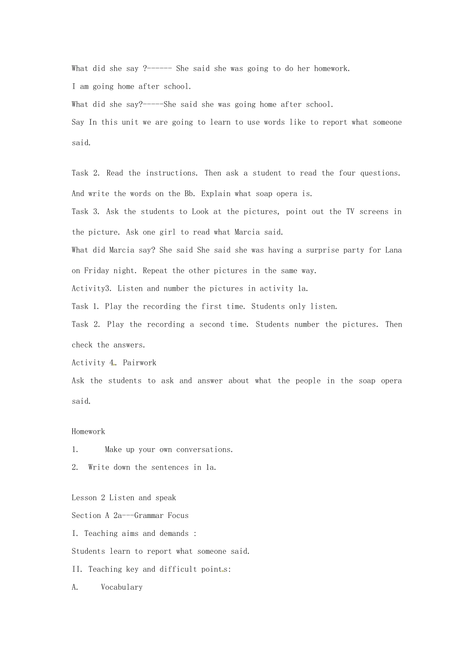 湖南省株洲市天元区八年级英语《Unit 4 He said I was hard》单元教案 人教新目标版_第3页