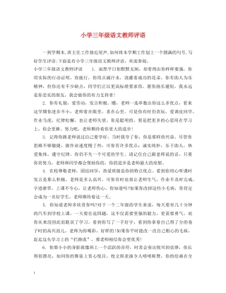 小学三年级语文教师评语 