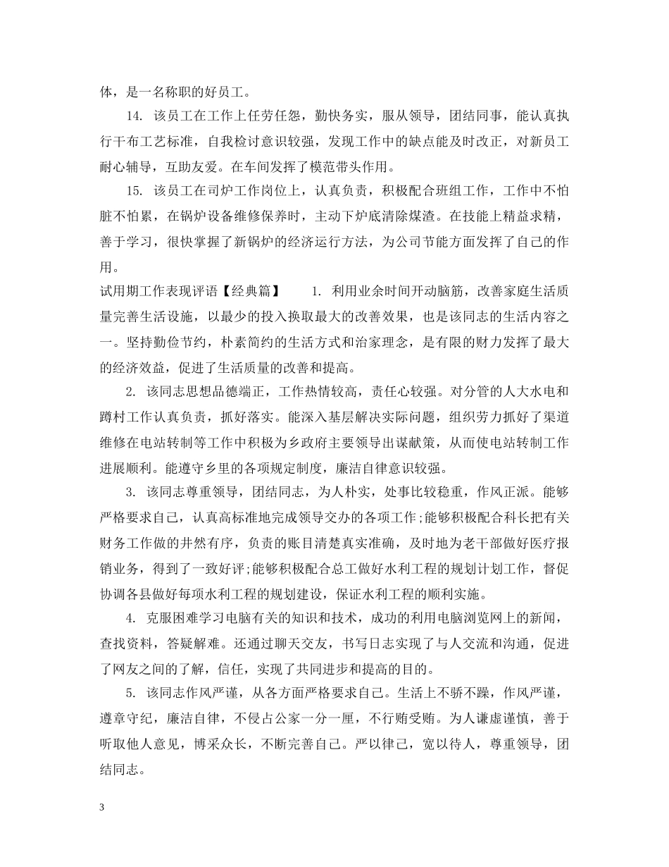 试用期工作表现评语 _第3页