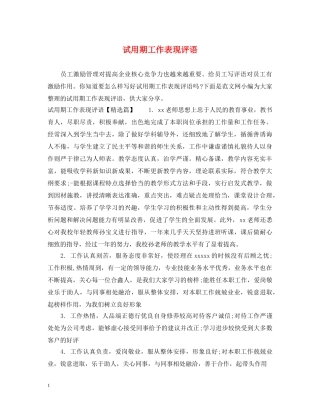 试用期工作表现评语 