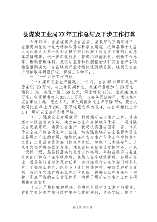县煤炭工业局XX年工作总结及下步工作打算 