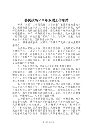 县民政局××年双联工作总结 