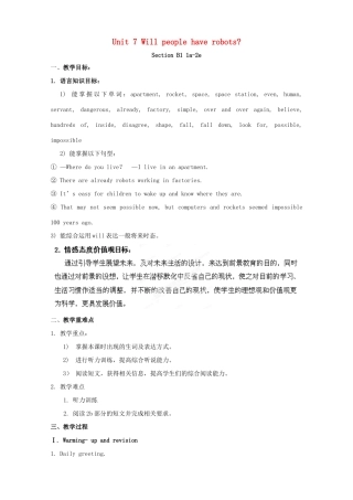 湖南省浏阳市大瑶镇大瑶初级中学八年级英语上册 Unit 7 Will people have robots（第3课时）教案 （新版）人教新目标版
