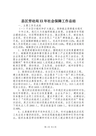 县区劳动局XX年社会保障工作总结 