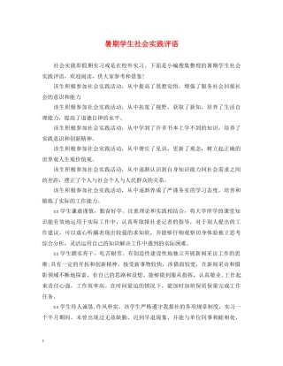 暑期学生社会实践评语 