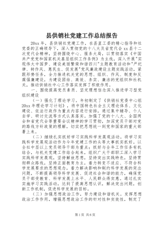 县供销社党建工作总结报告 
