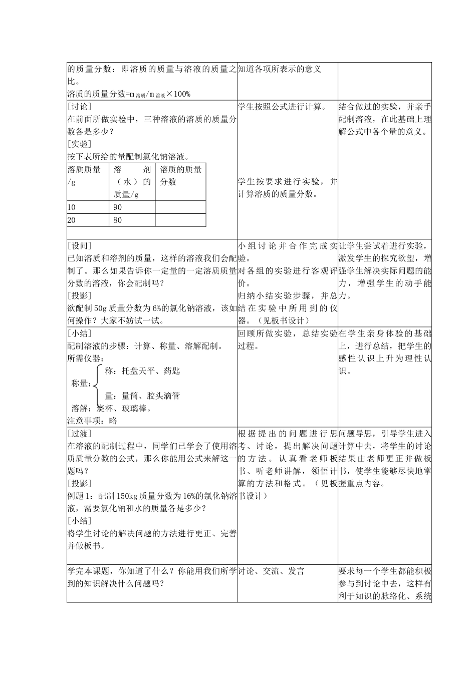 2013年九年级化学下册 第九单元 溶液 课题3 溶液的浓度（第一课时）教案 （新版）新人教版_第2页