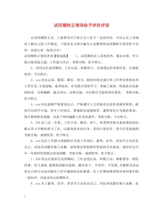 试用期转正领导给予评价评语 