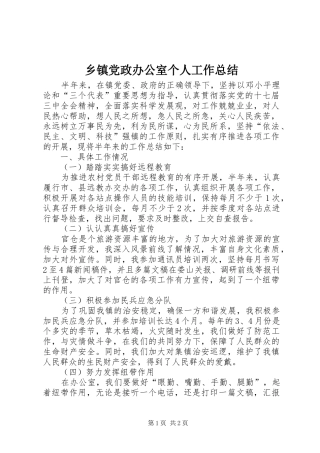 乡镇党政办公室个人工作总结 