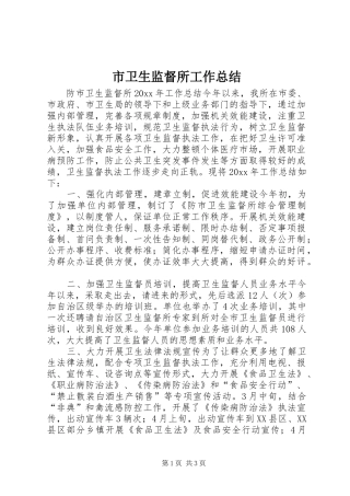 市卫生监督所工作总结 