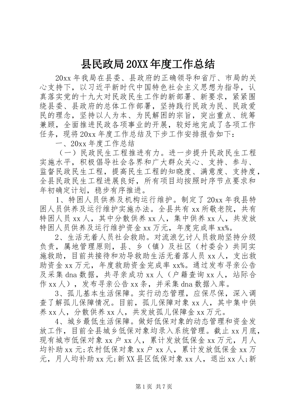 县民政局20XX年度工作总结_第1页