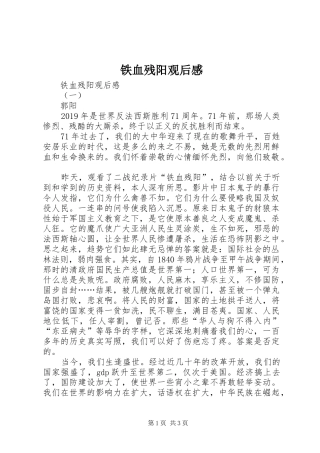 铁血残阳观后心得