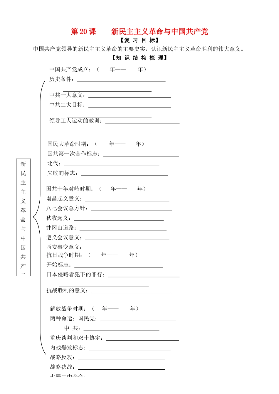 高中历史 第五单元 马克思主义的产生、发展与中国新民主主义革命 第20课 新民主主义革命与中国共产党学案 岳麓版必修1-岳麓版高一必修1历史学案_第1页