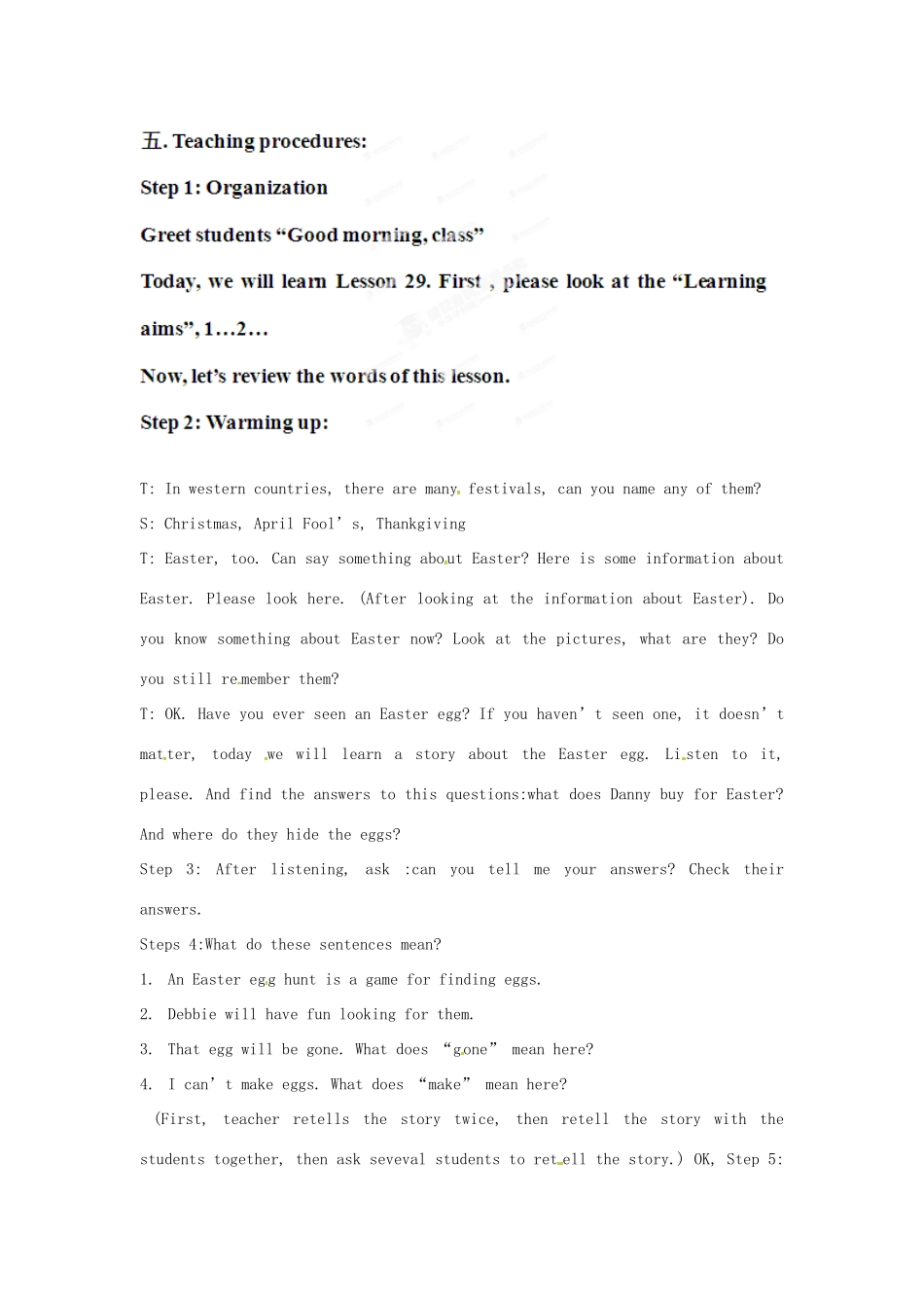 河南省濮阳市南乐县西邵中学八年级英语下册《Unit 4 Lesson 29 An Easter Egg Hunt》教案设计 翼教版_第2页