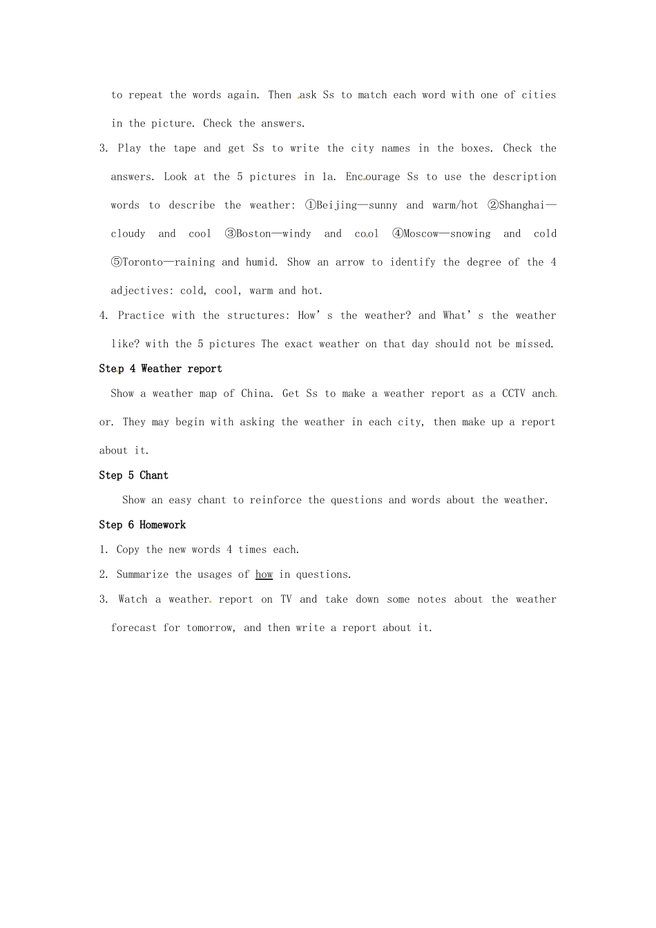 河南省南乐县张果屯乡中学七年级英语下册《Unit 6 It's raining.Section A》教案 人教新目标版_第2页