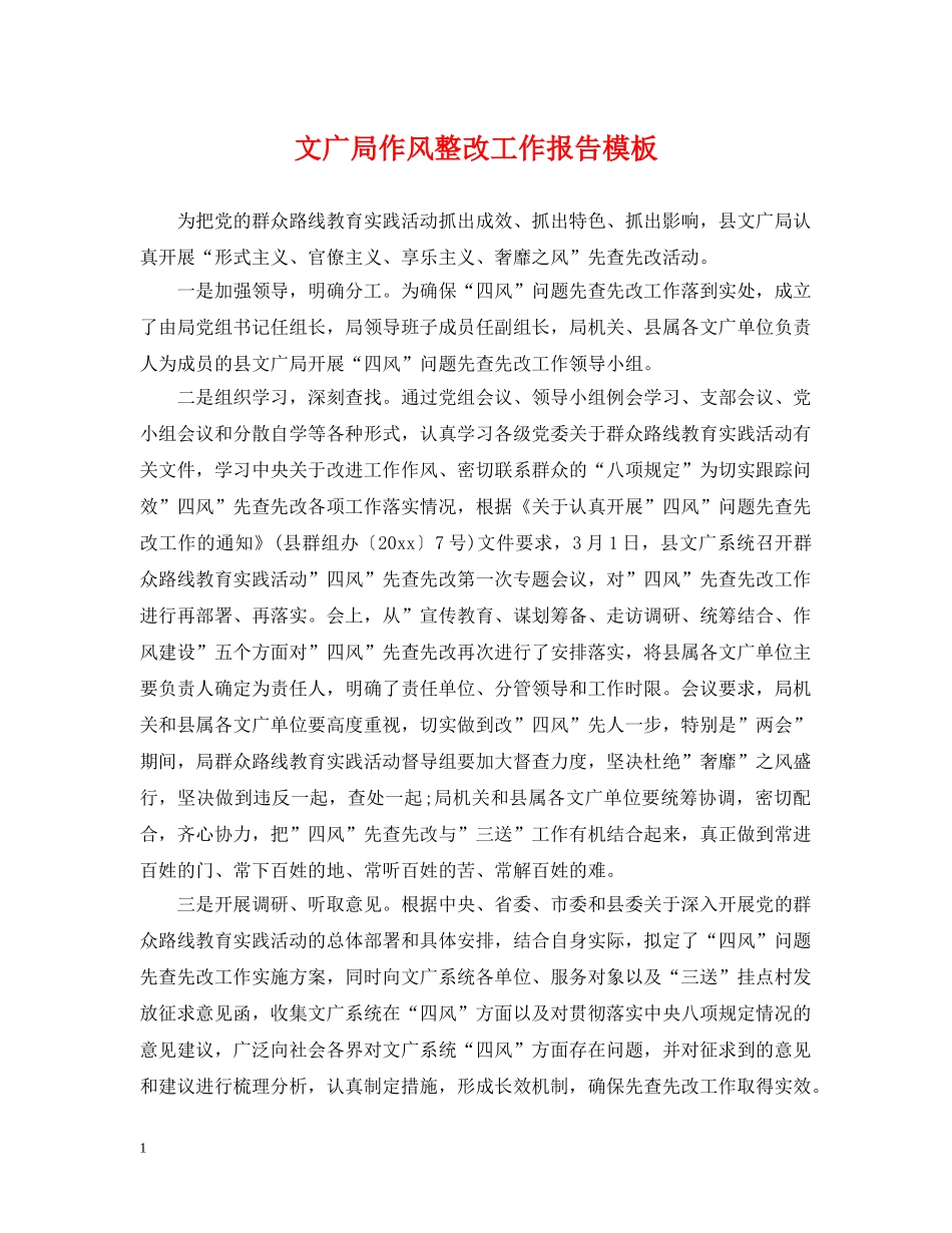 文广局作风整改工作报告模板 _第1页