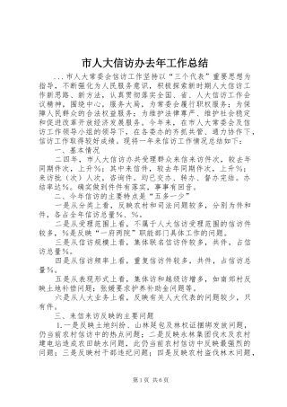 市人大信访办去年工作总结 