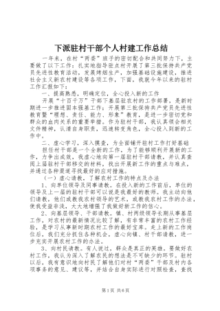 下派驻村干部个人村建工作总结 