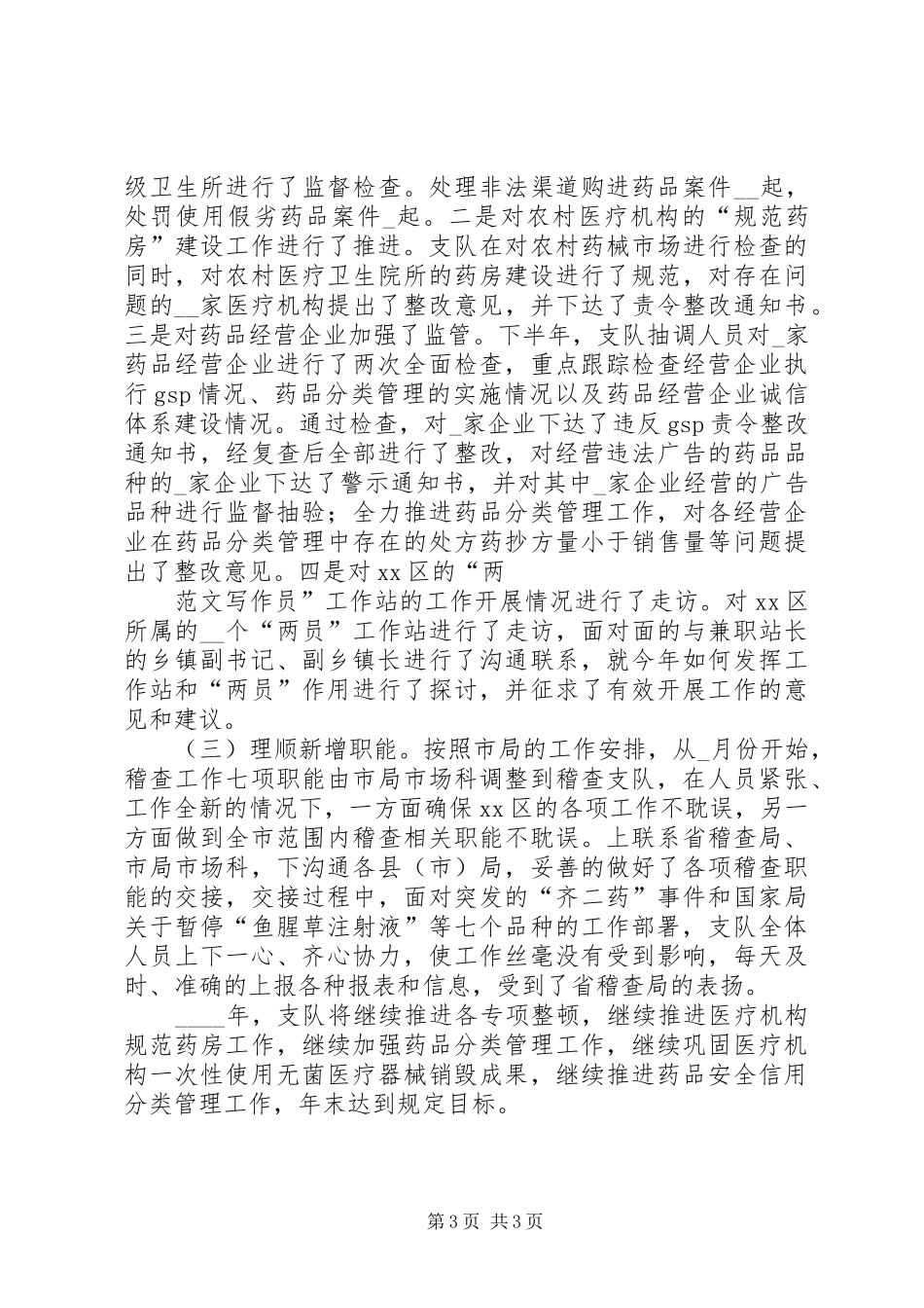 下半年市食品药品稽查支队工作总结 _第3页