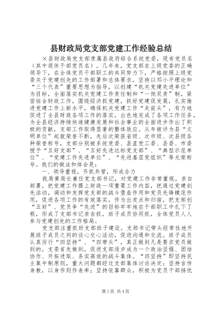 县财政局党支部党建工作经验总结 