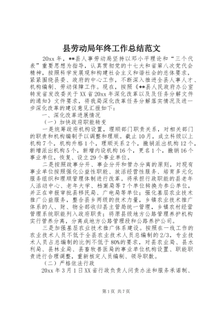 县劳动局年终工作总结范文 