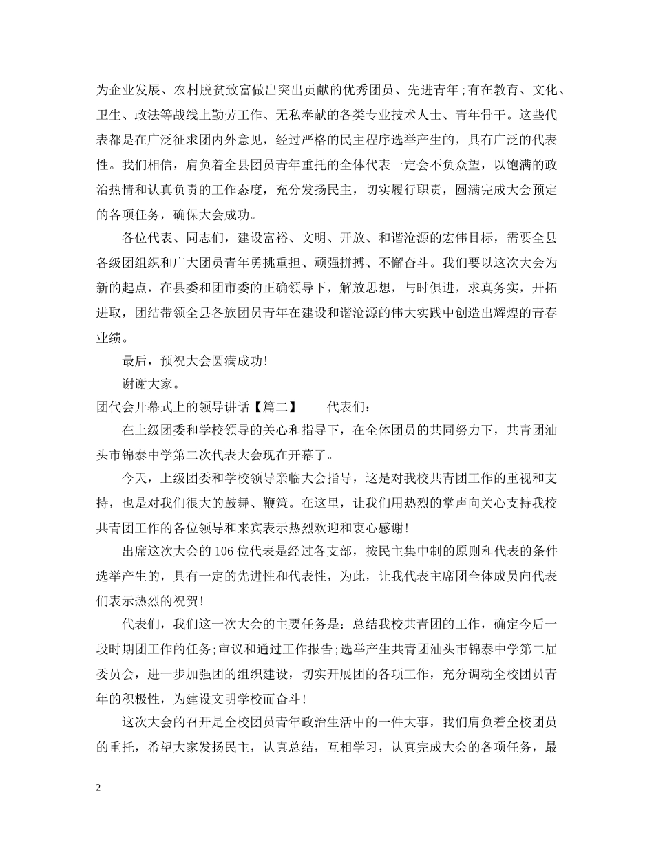 团代会开幕式上的领导讲话 _第2页