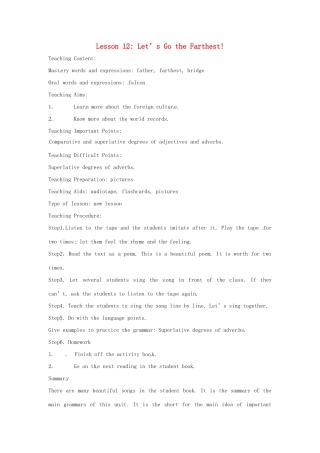 英语：Unit 2 Biggest,Longest,Widest Lesson 4英文教案（冀教版九年级上）