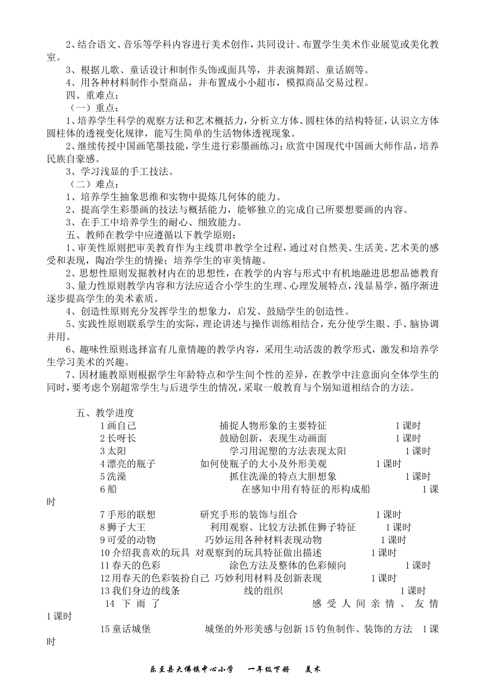 人民美术出版社一年级《美术》下册教学计划及教案_第2页