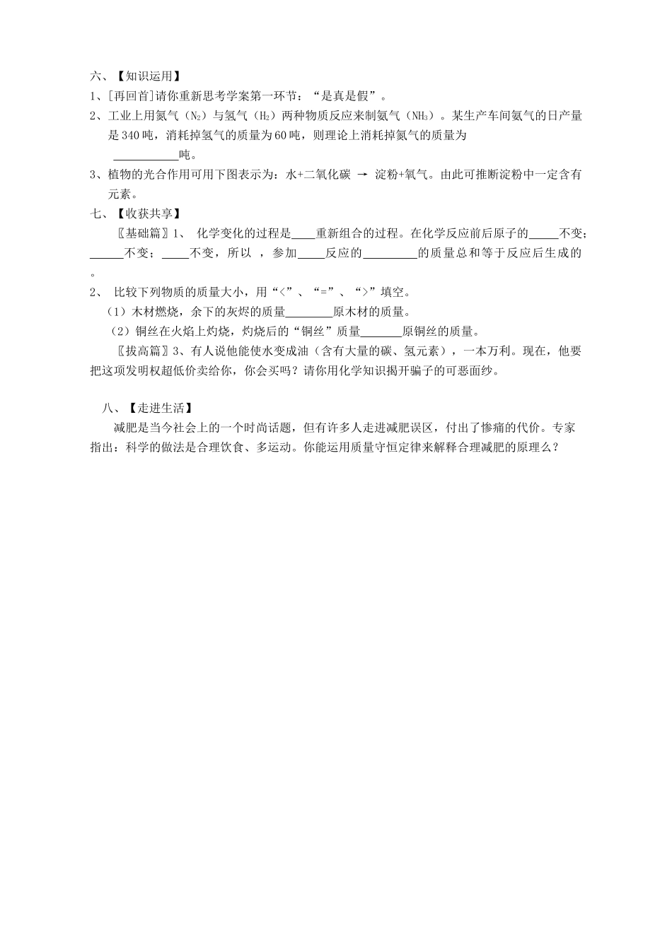 九年级化学上册 第五单元《质量守恒定律》学案1（新人教九年级上）_第2页