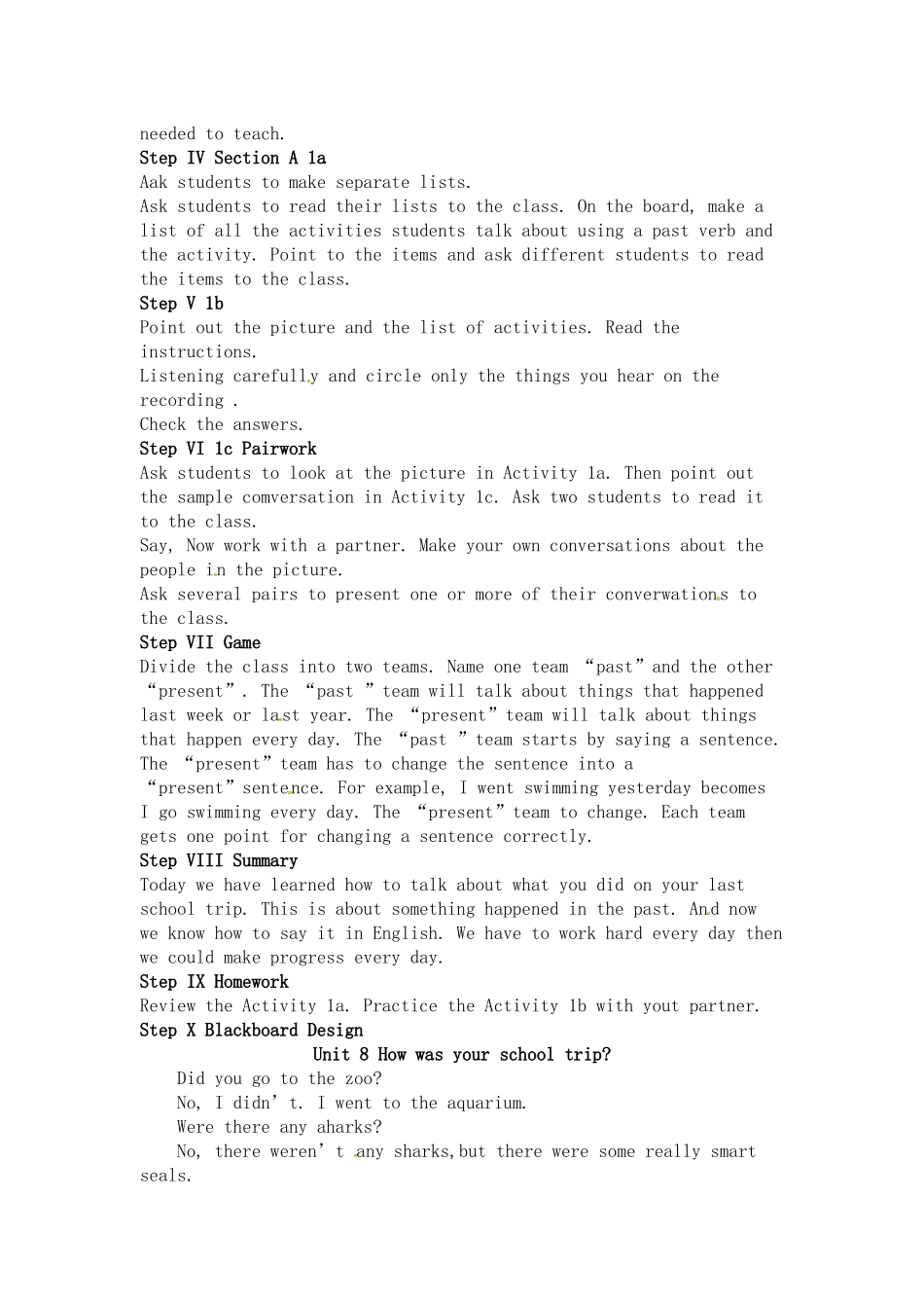 黑龙江省虎林市八五零农场学校八年级英语上册 Unit 8 How was your school trip_第2页