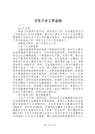 卫生下乡工作总结 