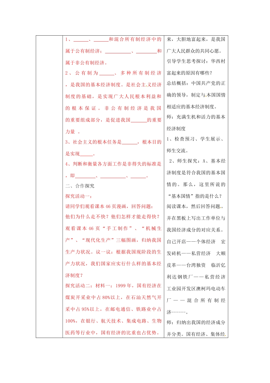 陕西省山阳县九年级政治全册 第二单元 五星红旗我为你骄傲 第4课 全民共同致富 第1框 充满生机和活力的基本经济制度导学案 鲁教版-鲁教版初中九年级全册政治学案_第2页