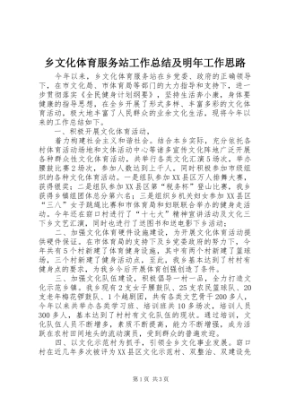 乡文化体育服务站工作总结及明年工作思路 