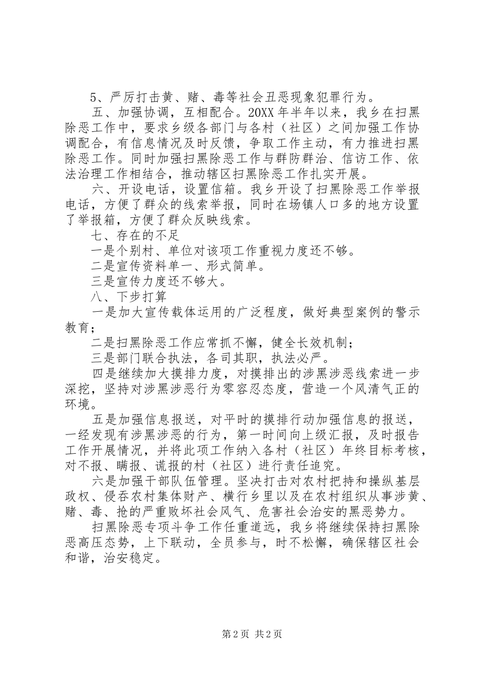 乡委员会202X年扫黑除恶专项斗争工作半年总结_第2页