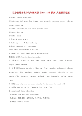 辽宁省丹东七中九年级英语《Unit 13》教案 人教新目标版