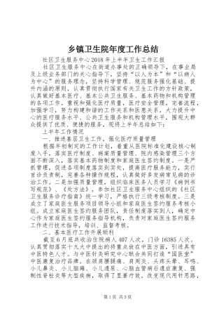 乡镇卫生院年度工作总结 