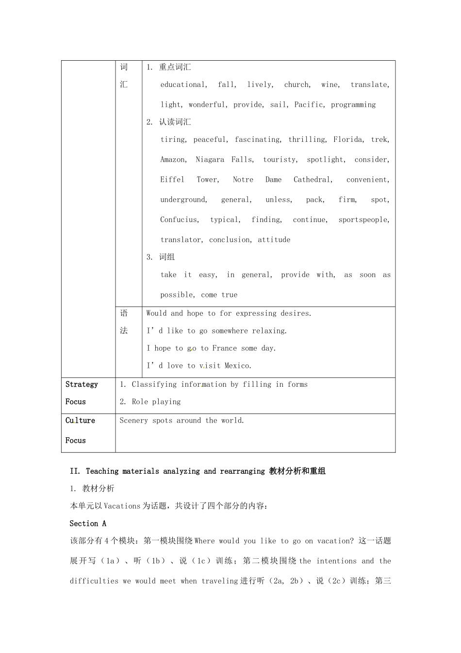 湖北省武汉市北大附中武汉为明实验中学九年级英语全册《Unit 7 Where would you like to visit》教案1 人教新目标版_第2页