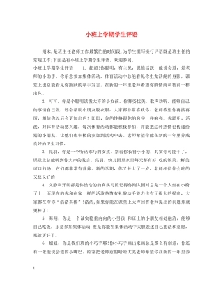 小班上学期学生评语 