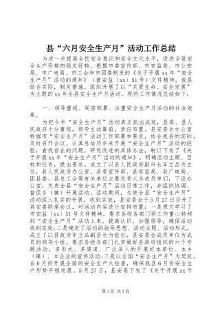 县“六月安全生产月”活动工作总结 