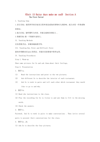 福建省泉州市泉港三川中学九年级英语全册《Unit 13 Rainy days make me sad》教案（1） 人教新目标版