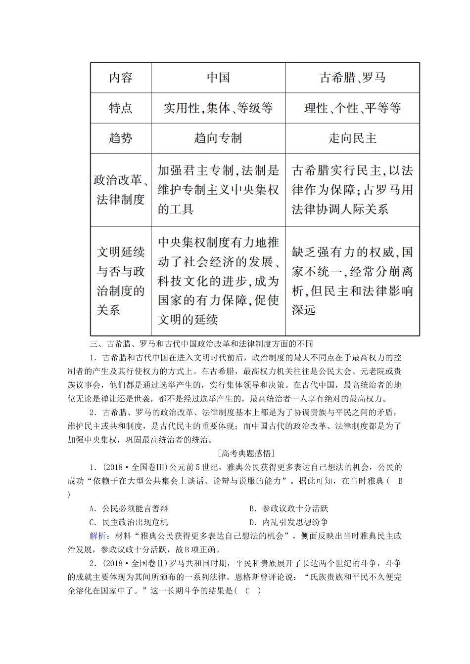 高中历史 第二单元 古希腊和古罗马的政治制度单元总结学案（含解析）岳麓版必修1-岳麓版高一必修1历史学案_第2页