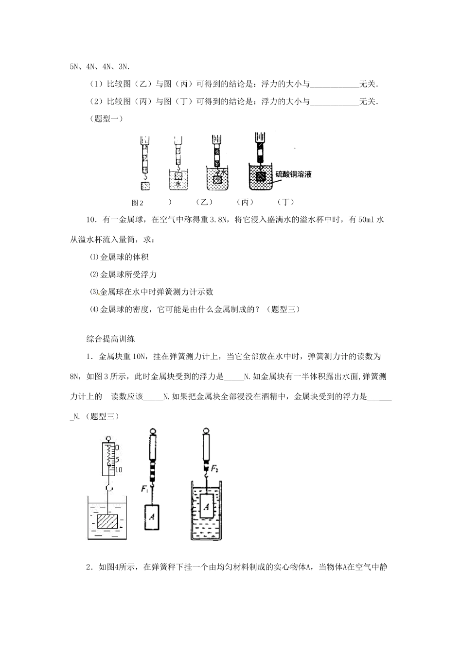 2014年春八年级物理下册 10.4 浮力课时训练 苏科版_第2页