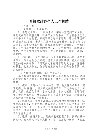 乡镇党政办个人工作总结 