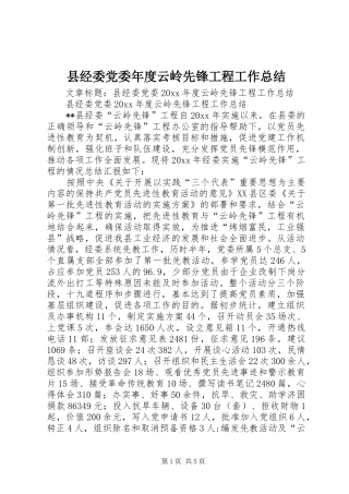 县经委党委年度云岭先锋工程工作总结 