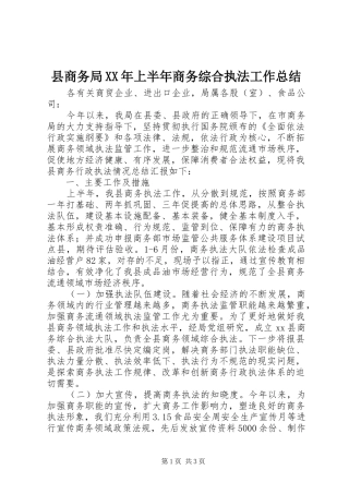 县商务局XX年上半年商务综合执法工作总结 