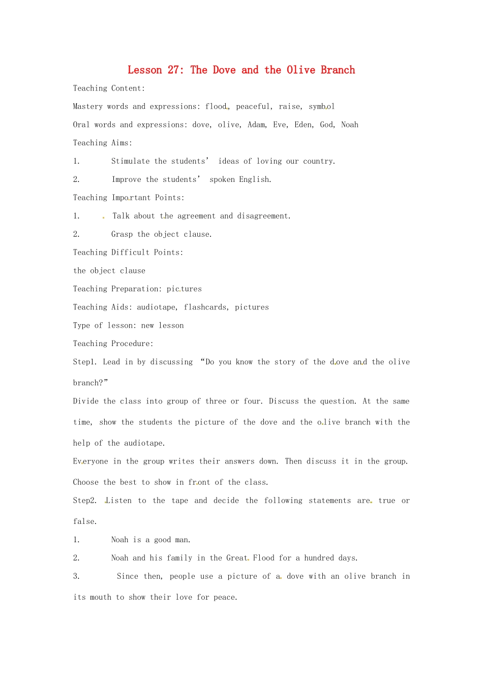 英语：Unit 4 Work for Peace Lesson 3英文教案（冀教版九年级下）_第1页