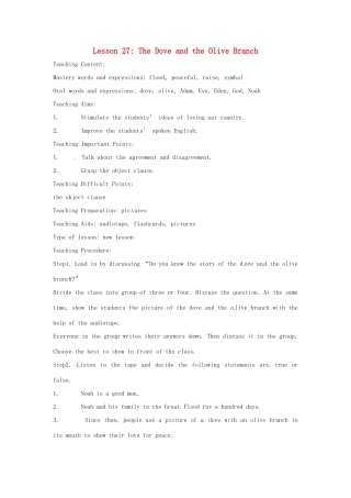 英语：Unit 4 Work for Peace Lesson 3英文教案（冀教版九年级下）